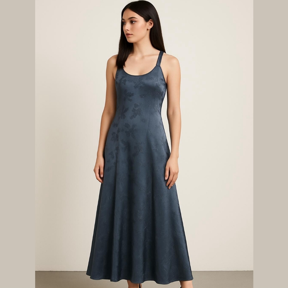Halston Y2K 90's Satin Floral Slip Dress With Bow Detail On Straps Size M